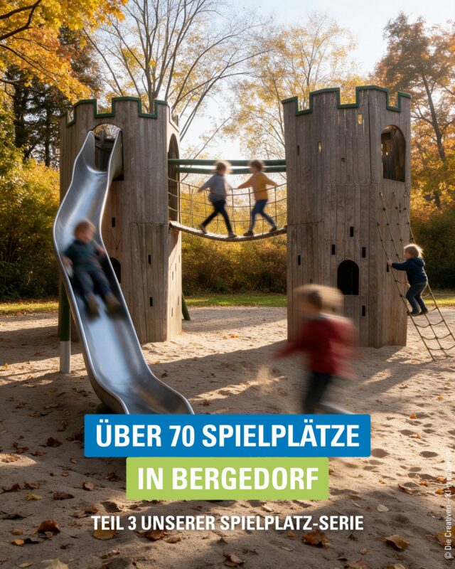 🍂 Teil 3 unserer Spielplatz-Serie!
Auch im Herbst lohnt es sich, draußen unterwegs zu sein. Diesmal stellen wir Euch vier weitere Spielplätze in Bergedorf vor – mit Ritterburg, Dino-Spielplatz, Eisenbahn-Flair und jeder Menge Möglichkeiten zum Klettern, Rutschen und Spielen. 🛝

Welcher Spielplatz kommt auf Eure Herbstliste? 👇

#Bergedorf #MeinBergedorf #Spielplatz #Familienzeit #HamburgMitKindern #Ausflugstipp
